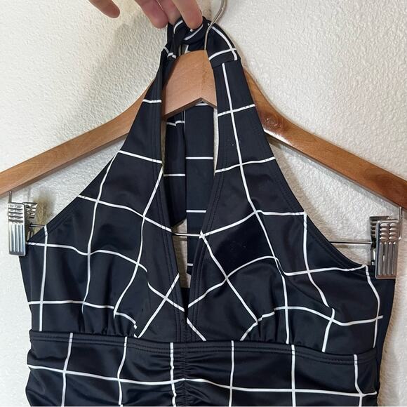 Spanx black windowpane halter tankini swimsuit tank top 6 - Picture 3 of 7